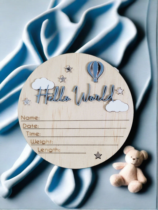 Hello world hot air balloon announcement plaque