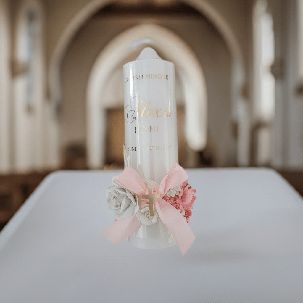 "Blossom" Baptism candle - Peek A Boo Designs
