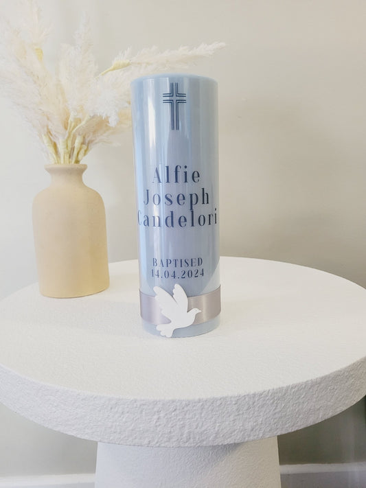 French Blue Baptism candle - Peek A Boo Designs