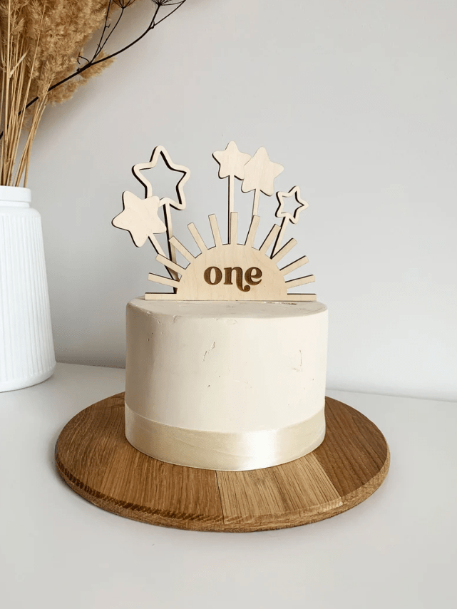 Cut Half Sun One Cake Topper with Stars SVG file, 1st birthday cake decoration