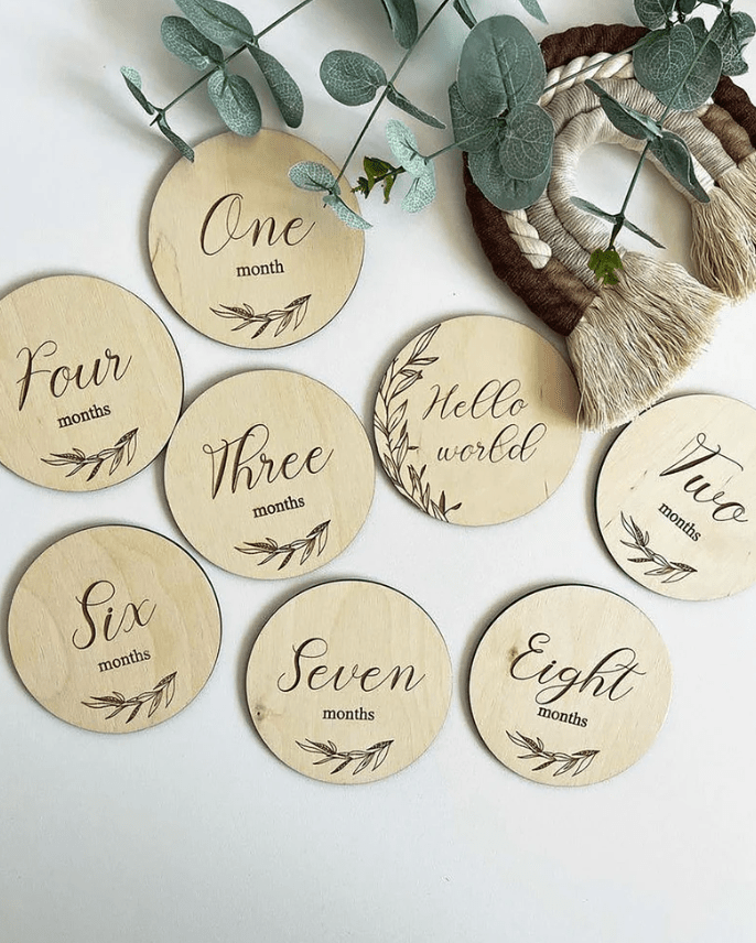 Monthly Wood Milestone Birth Announcement Set | baby name