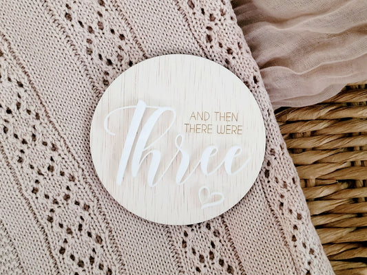 "Then there were three" announcement plaque - Peek A Boo Designs
